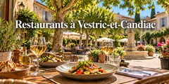 Illustration gastronomique d'une table de restaurant pour Vestric-et-Candiac, dans le Gard